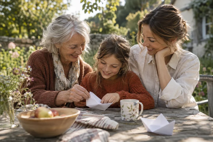 A family enjoying time together in a garden
