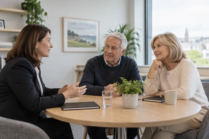 A couple discussing their plans in a professional office