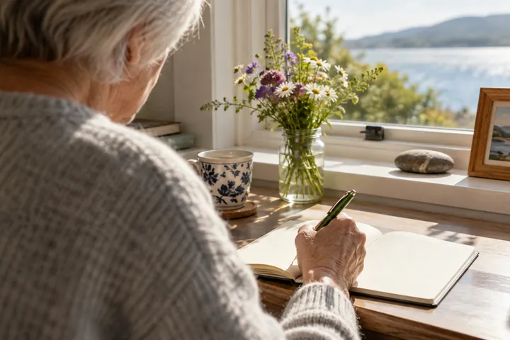 Someone writing a personal letter beside a window