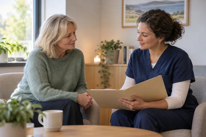 A patient discussing her wishes with a healthcare professional