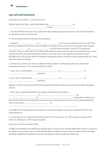 Preview of an IrishWills.ie last will and testament form