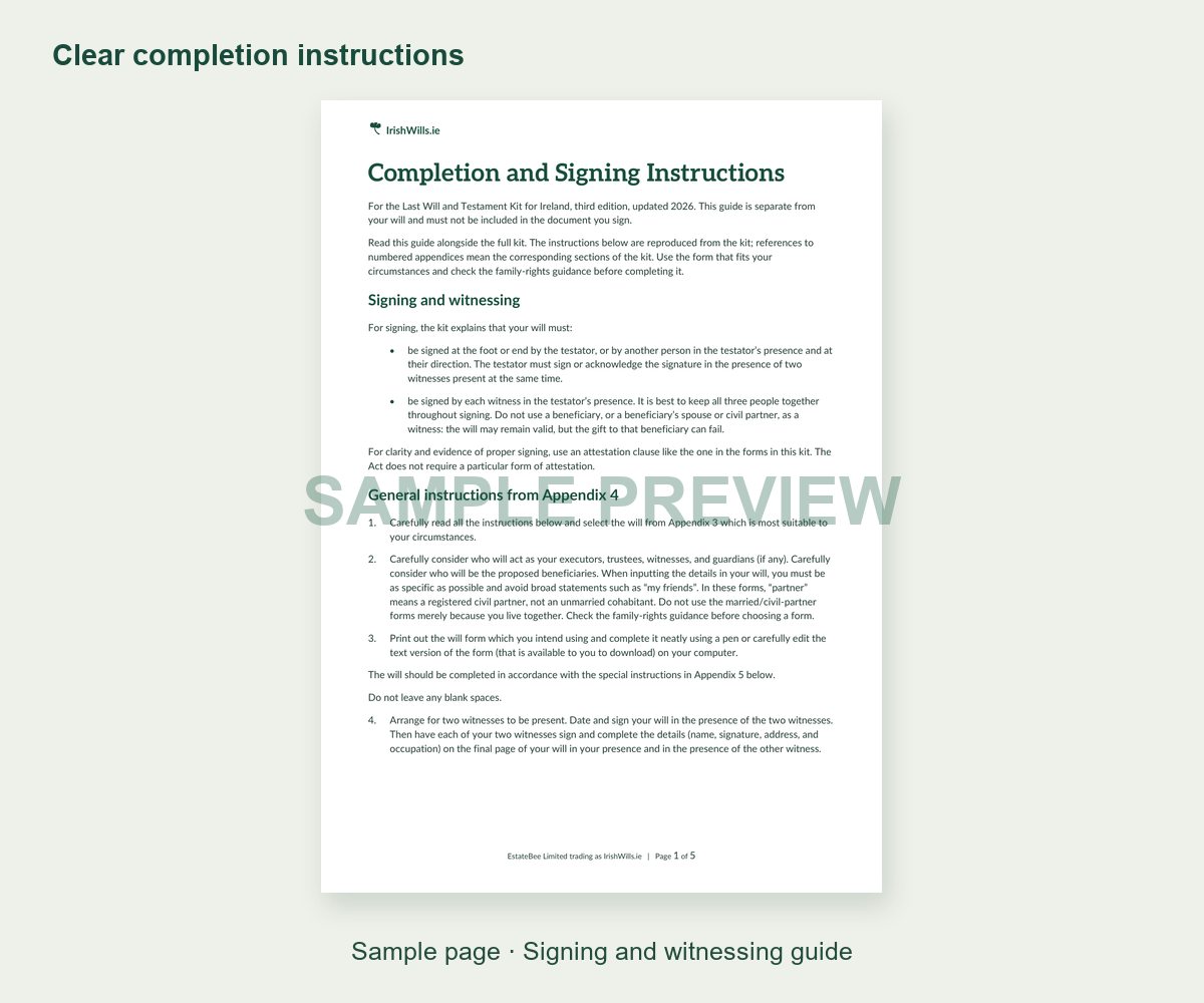 Preview of the included completion and signing guide