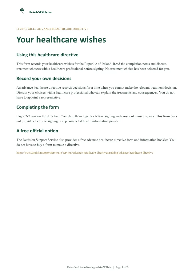Advance healthcare directive — document preview